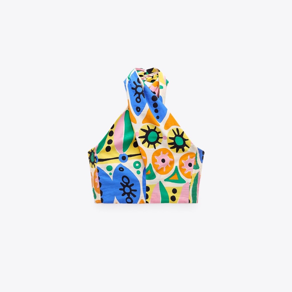 NWT ZARA PRINTED HALTER TOP  SIZE XS